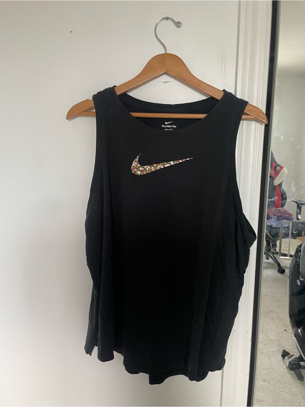 Nike Black Muscle Tank with Floral Swoosh
